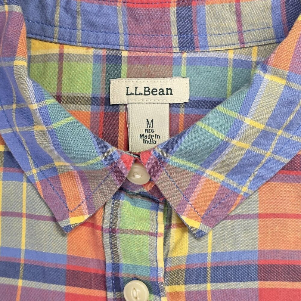 LL Bean Shirt Womens Medium Multicolor Plaid Madras Long Sleeve Preppy Casual - Picture 3 of 8